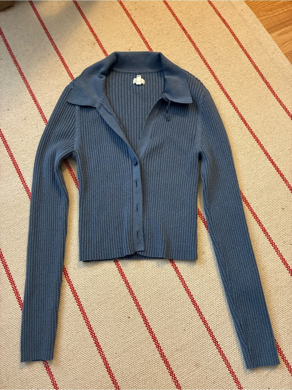 aerie Ribbed Button-Front Cardigan - Slate Blue